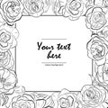 Black and white vector illustration. Vintage frame with flowers. Royalty Free Stock Photo